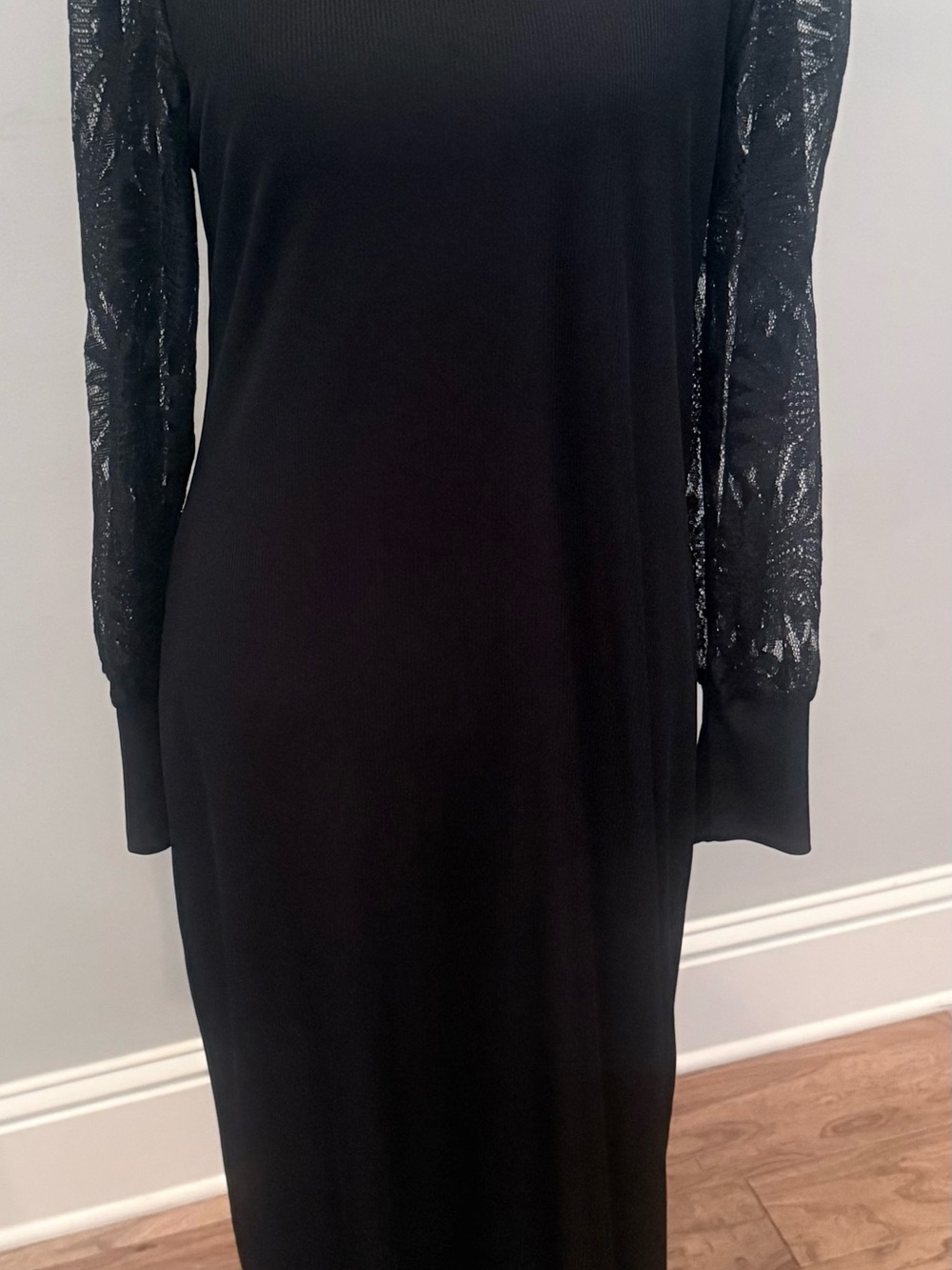 SHEIN Black Long Sleeve Midi Dress with Cutout Floral Sleeves